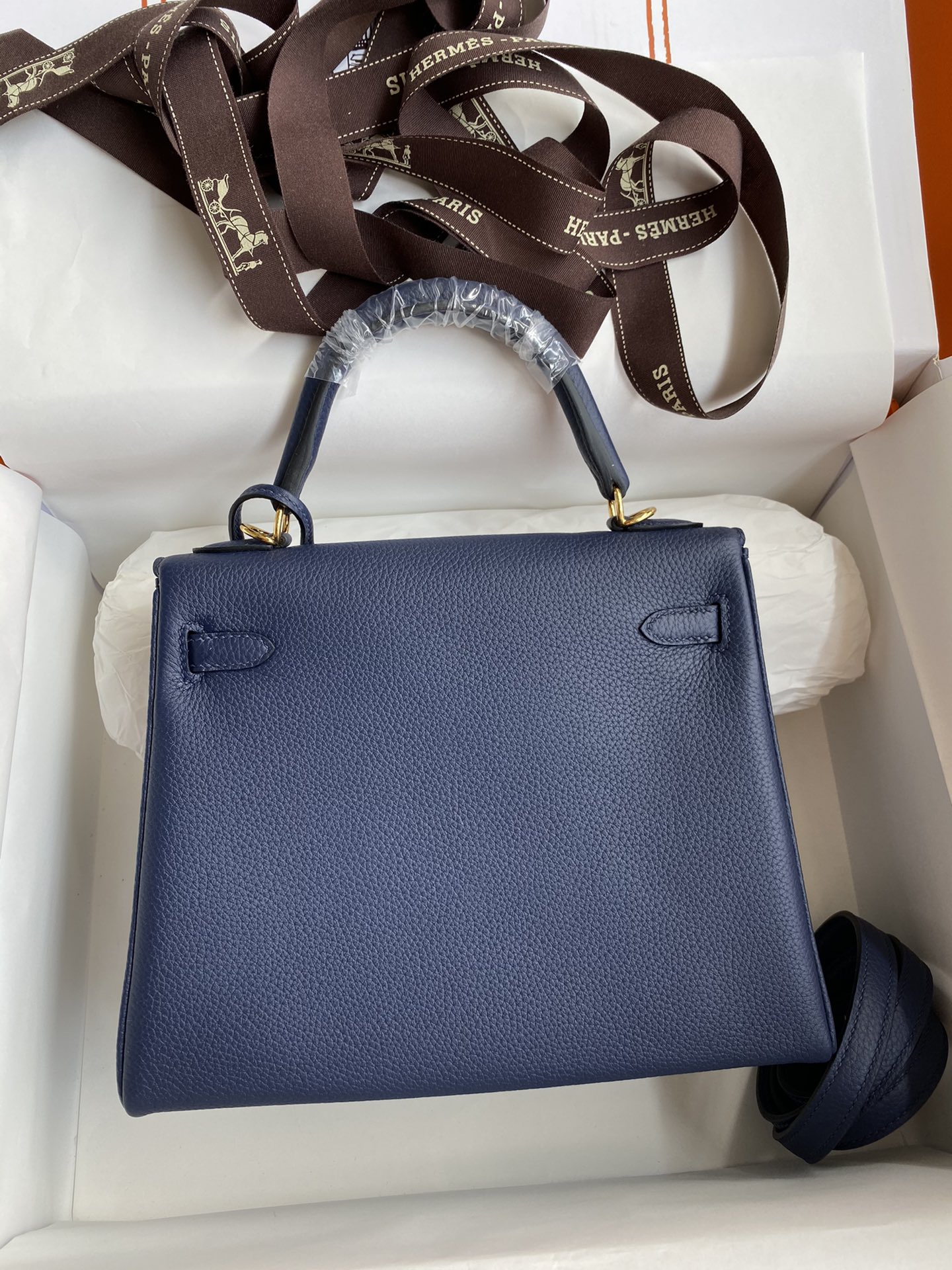 Hermes Kelly 25cm Handbag Shoulder Bag in Blue Nuit Togo Leather